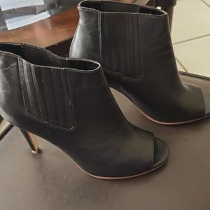Halogen Leather Black Heeled Peep Toed Boots